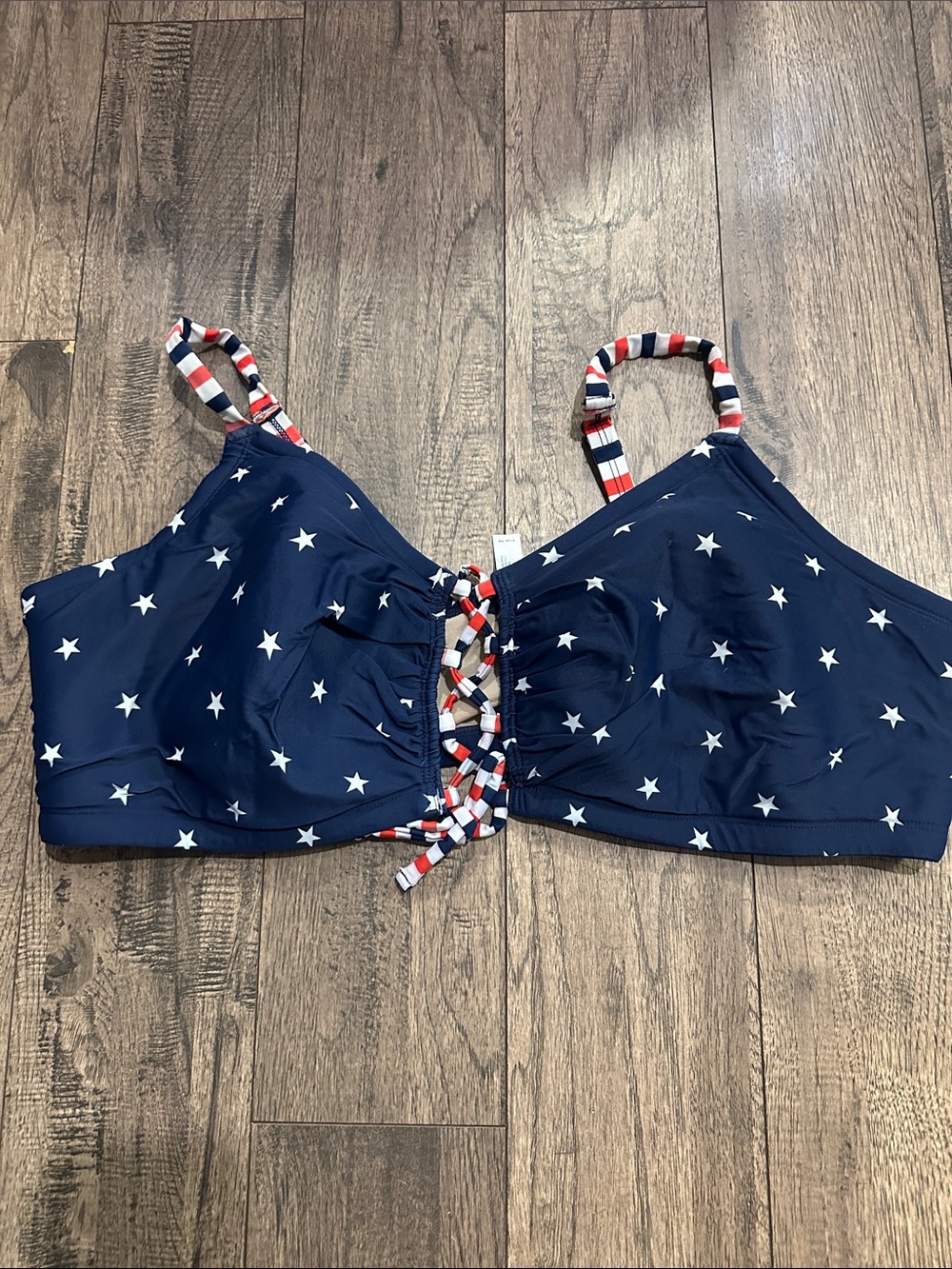 Lane Bryant Navy Star Print Bikini Top with Red, White & Blue Straps